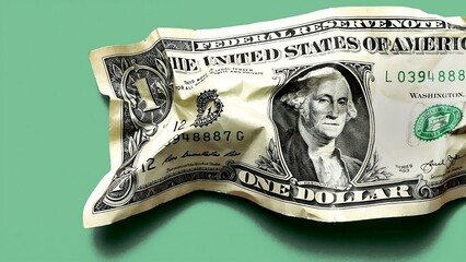 crumpled dollar with green background