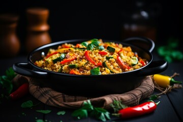 Healthy quinoa salad with bell peppers, zucchini, and carrots for a nutritious meal