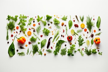 Assorted fresh organic vegetables on white background for healthy eating concept,