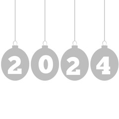 Happy New Year 2024. Hanging Grey Balloon On White Background. Illustration for the festive New Year 2024