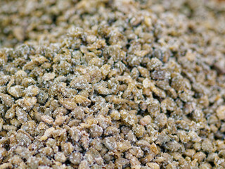 background of many small green sicilian capers typical of Mediterranean countries in a market