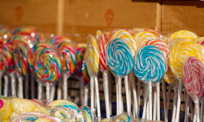 Fototapeta na wymiar Colorful lollipops in a market.
