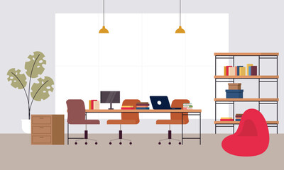 Creative and modern workplace. Modern Minimalist Empty Office Interior Concept Illustration