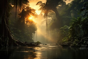 Humid rainforest sunset