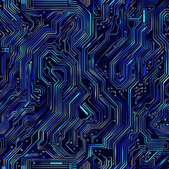 Seamless pattern of blue circuit board background.
