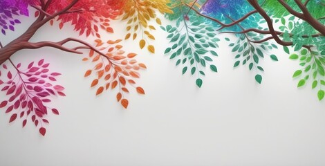 Colorful tree with leaves on hanging branches illustration background. abstraction wallpaper. Floral tree with multicolor leaves