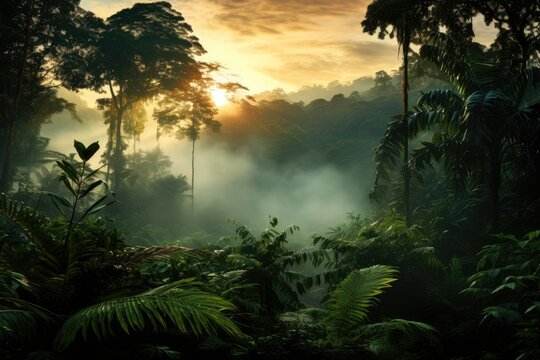 Humid rainforest sunset