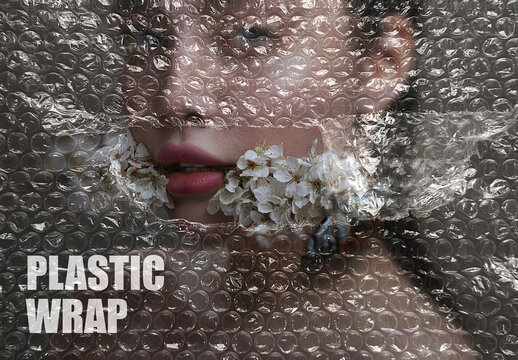 Bubble Plastic Wrapping Photo Effect Mockup