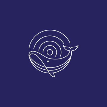 whale animal ocean mammal big fish line logo design graphic vector