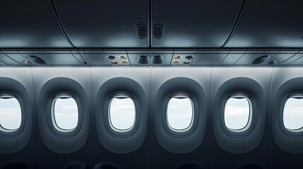 Interior view of airplane windows