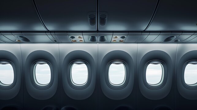 Interior view of airplane windows