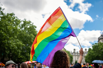 Photo a crowd with lgbt rainbow flags