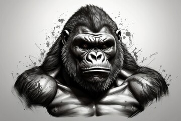 gorilla illustration sketch clipart for tattoo - obrazy, fototapety, plakaty