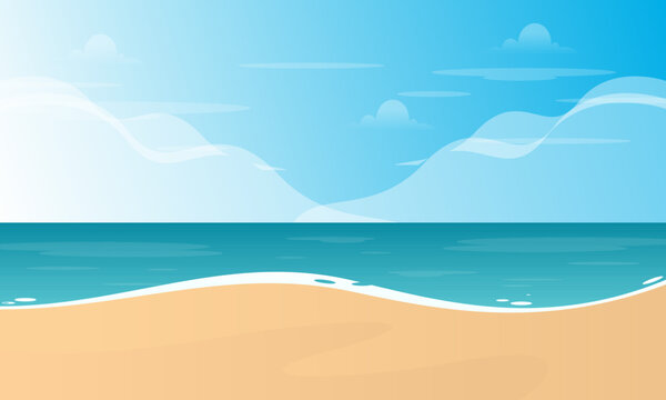 Summer Beach with Palm Tree and the Sun in the Background Vector Illustration