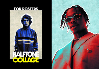 Halftone Collage Poster Photo Effect Mockup - obrazy, fototapety, plakaty