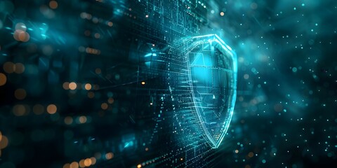 Naklejka na ściany i meble Enhanced Cyber Defense: The Digital Shield Against Potential Attacks. Concept Cybersecurity, Threat Intelligence, Digital Protection, Network Security, Cyber Defense