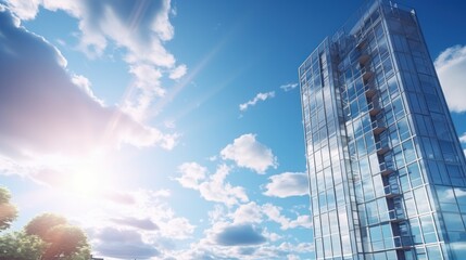 Photorealistic Tall building and behind it a beautiful and sky