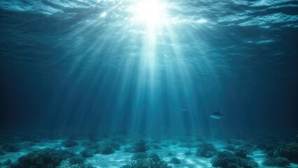Fototapeta na wymiar Ethereal Sunbeams Dancing on the Ocean Floor: A Serene Underwater Oasis