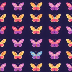 Seamless pattern with colorful butterflies on dark background. Vector illustration.