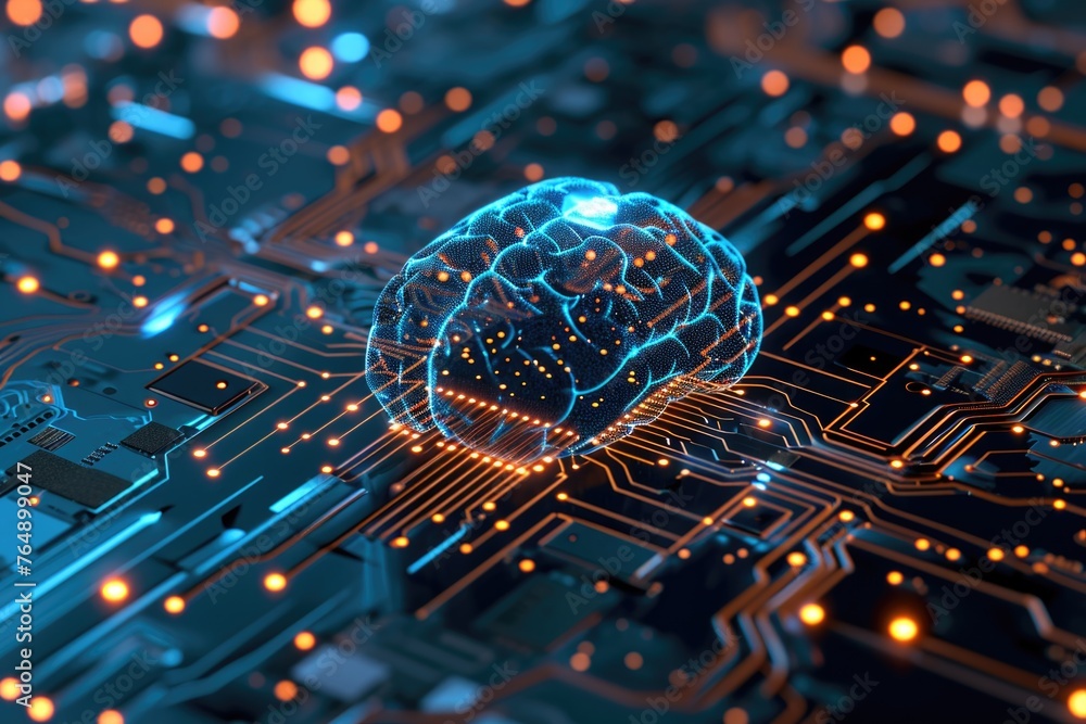 Poster advanced high tech concept neural networking with 3d brain visualization