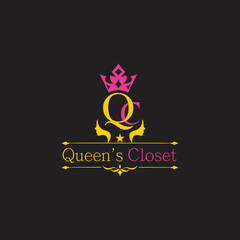 Crown shape QC letter logo design vector art