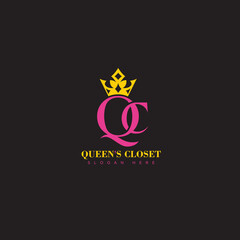 Crown shape QC letter logo design vector art