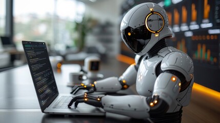 Naklejka premium The integration of AI in research ushers in a transformative era, where data analysis transcends human limitations, enabling profound discoveries and innovation. 