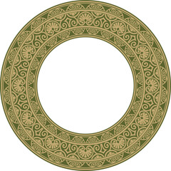 Vector gold and green round classic renaissance ornament. Circle, ring european border, revival style frame..