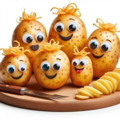 Funny potatoes isolated on a white background