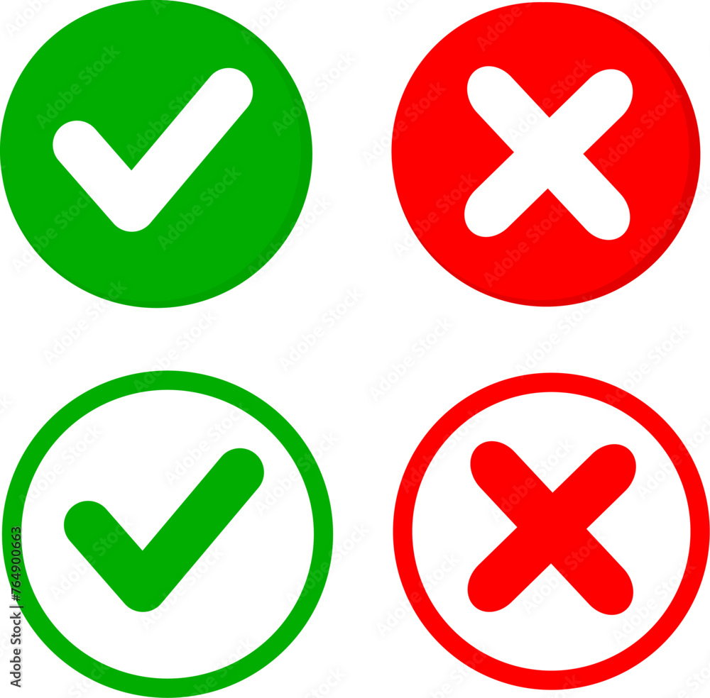 Poster tick and cross signs. green checkmark and red x icons set isolated on white background. replaceable 