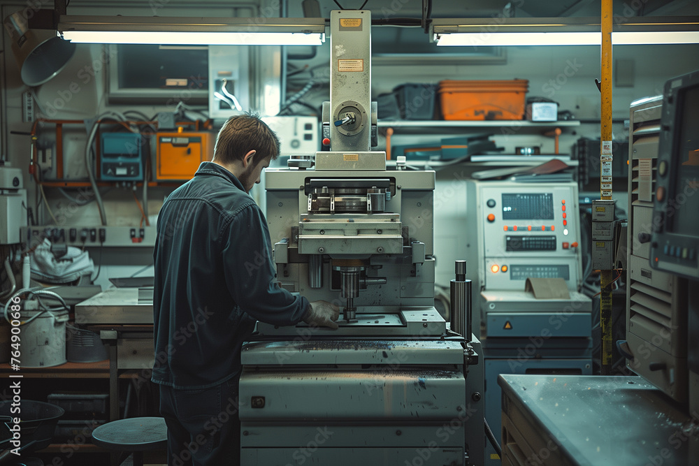 Aufkleber man working at a milling machine in a factory