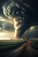 A tornado in a rural landscape. Twin Tornadoes