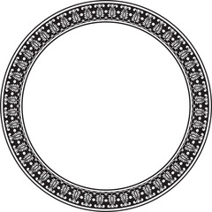 Vector round monochrome black Indian national ornament. Ethnic plant circle, border. Frame, flower ring. Poppies and leaves..