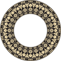 Vector golden and black round Egyptian ornament. Endless Circle, Ring of Ancient Egypt. Geometric African frame..