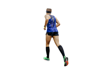 man runner in compression socks running marathon isolated on transparent background