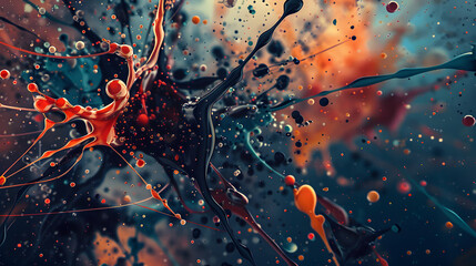 Chaotic Paint Splatters Abstract Background in Vivid Colors