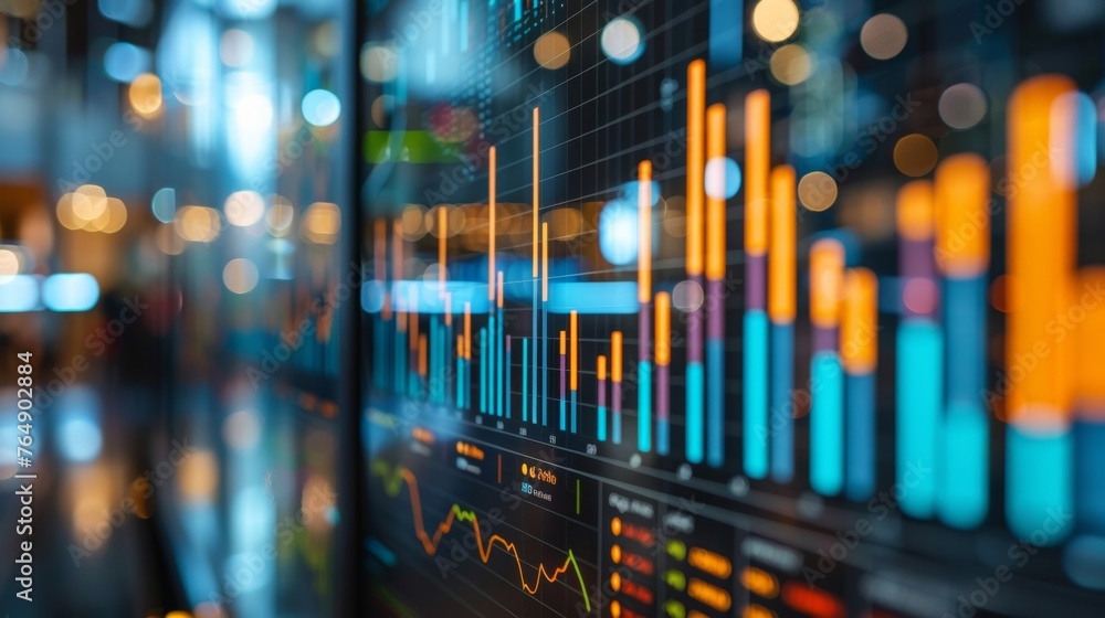 Aufkleber imagine a colorful visualization panel showcasing economic data through interactive graphs and chart