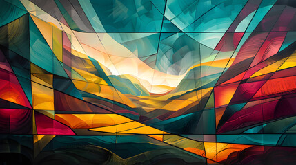 Abstract Cubist Landscape Fracture Realms - Artistic Vision of  Contemporary Geometric Formations - obrazy, fototapety, plakaty