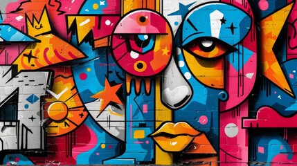 Obraz premium An artistic fusion of modern Gen-Z techniques and classic '80s and '90s graffiti, captured in a vibrant and dynamic illustration.