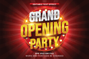 Grand opening party 3d editable vector text effect. Neon light vintage text style