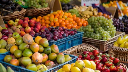 Assorted Fruit in Multiple Baskets