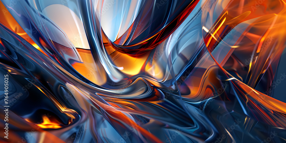 Poster abstract futuristic geometric composition with dynamic shapes and vibrant colors.