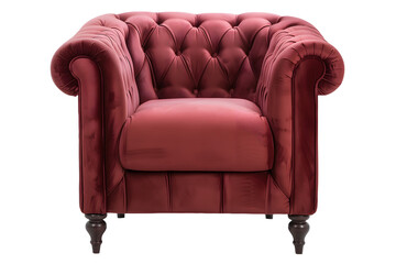 Luxurious Red Velvet Tufted Armchair - Isolated on Transparent White Background PNG
