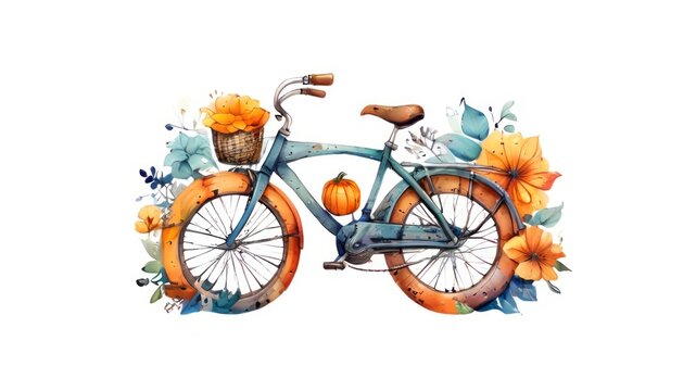 Floral Bicycle Illustration: Orange Minimal Background