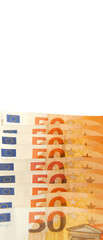 Banknotes with a face value of 50 euros are large with a white background on top