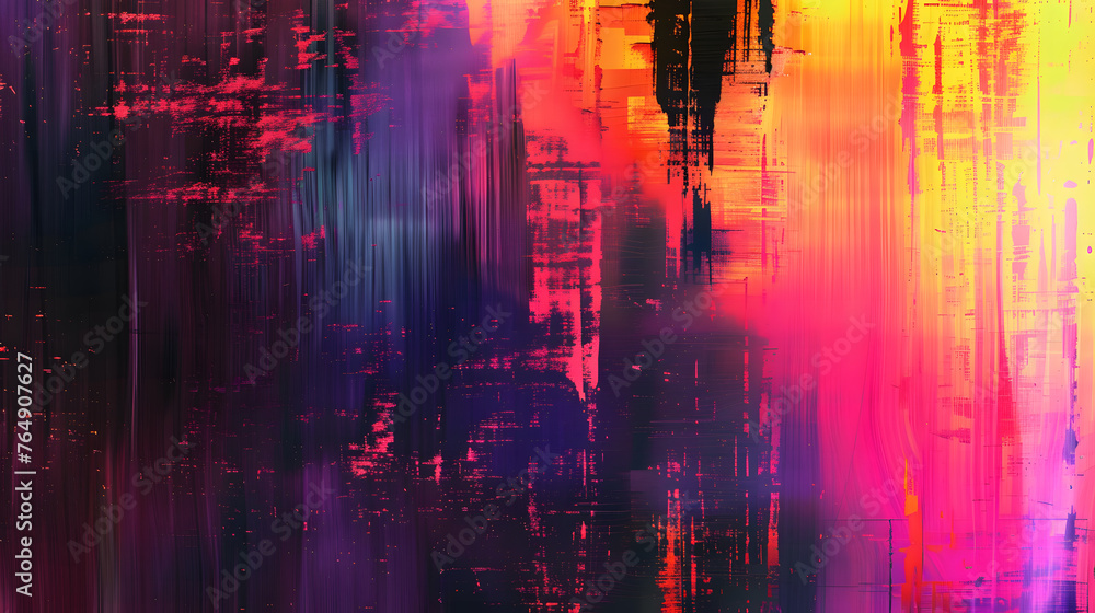 Poster glitchy abstract background with fragmented distortions and colorful elements