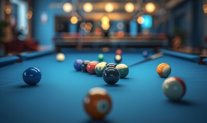 A pool table with a red ball on it