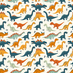 Colorful and Cute Dinosaurs Seamless Pattern Design