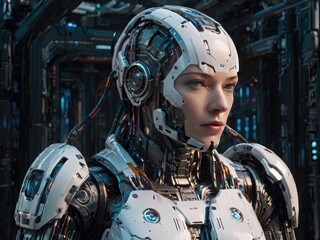 Fototapeta premium Futuristic robot with artificial intelligence. 