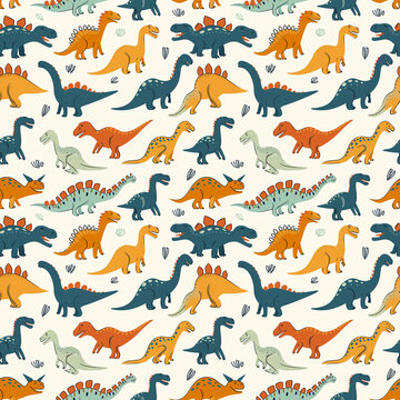 Colorful and Cute Dinosaurs Seamless Pattern Design